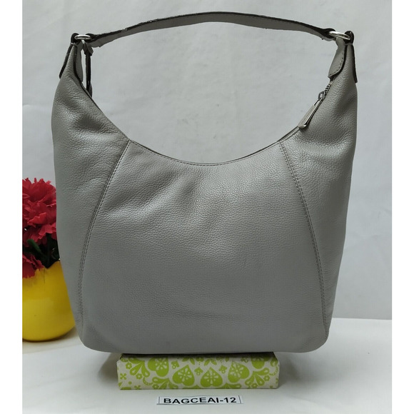 Michael Kors Gray Pebbled Leather Pushlock Zipper Hobo Shoulder Bag - Picture 3 of 16